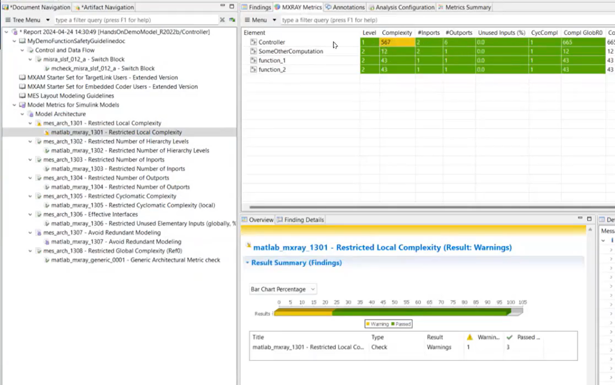 Figure 4. MXAM report page for model metrics