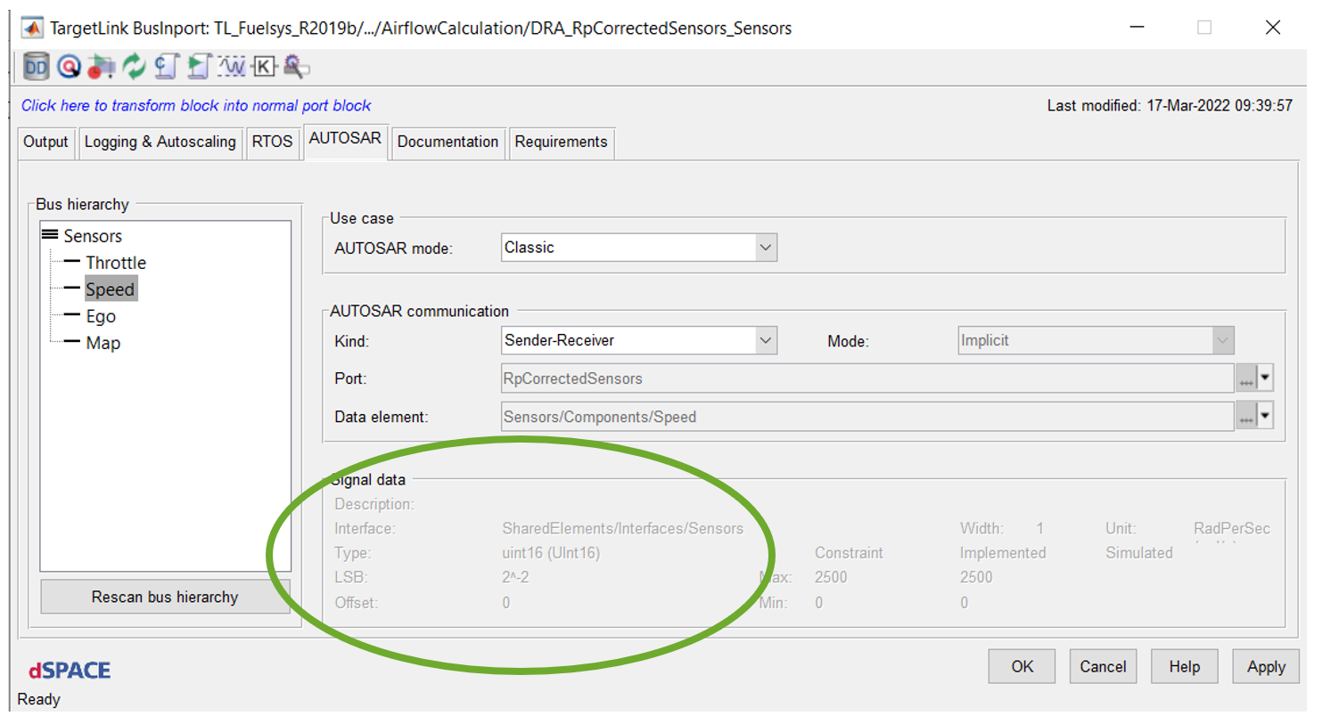 This figure describes the AUTOSAR port settings for input source signals.