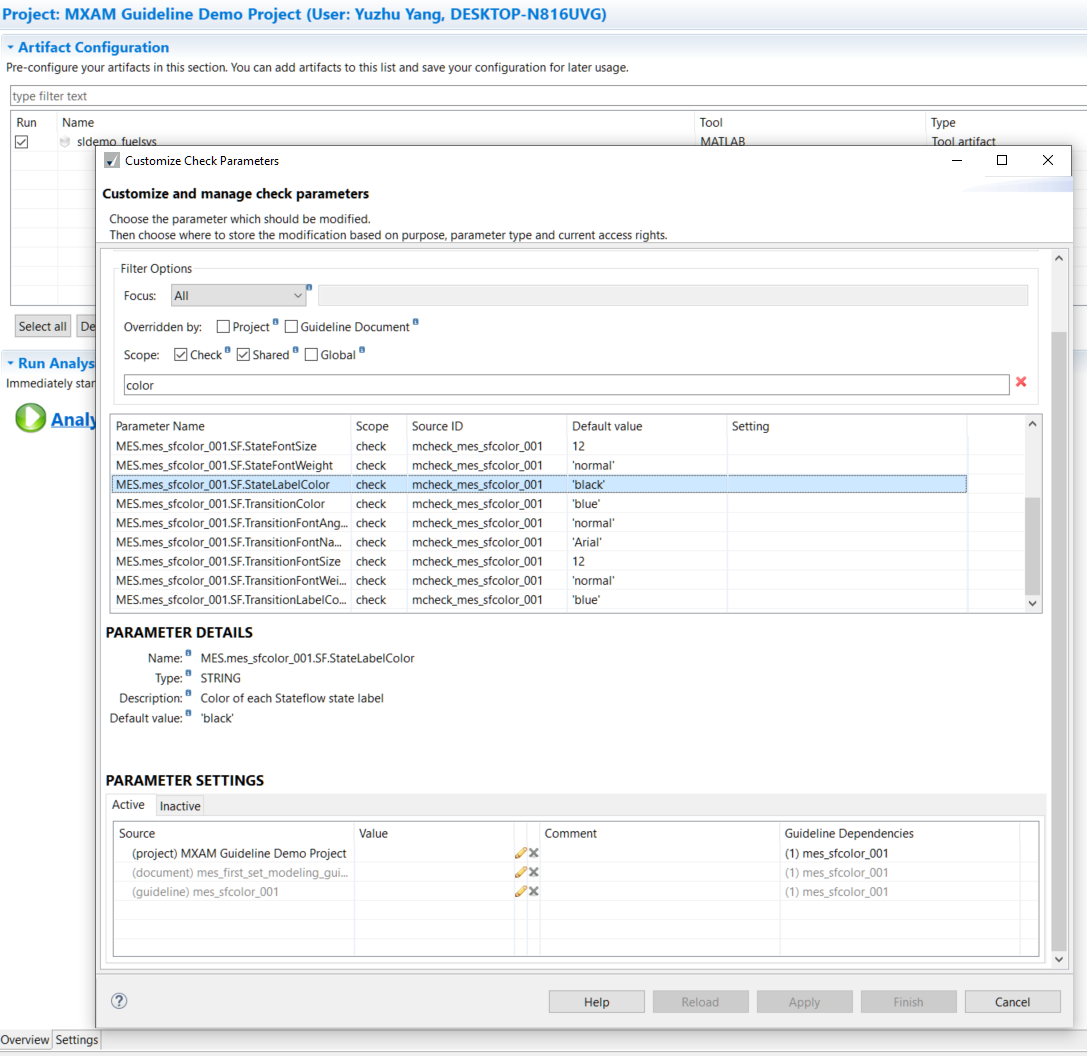 This figure describes how to customize check parameters in MXAM.